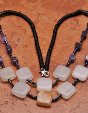 19" NATURAL WHITE JADE,AMETHYST, RUBY ZOISITE GEMSTONE NECKLACE