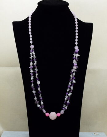 AMETHYST, GLASS, ROSE QUARTZ GEMSTONE NECKLACE