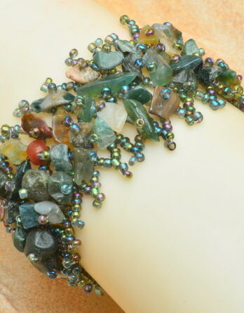 NATURAL MOSS AGATE GEMSTONE MULTI COLOR BEADS NET BRACELET