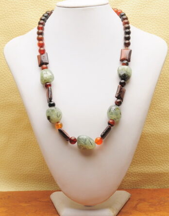NATURAL PREHNITE, AGATE, RED TIGER'S EYE NECKLACE