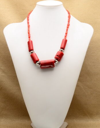 Natural Red Sea Coral Necklace with Silver Spacers