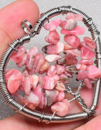 NATURAL RHODOCHROSITE TREE OF LIFE WIRE WRAP PENDANT
