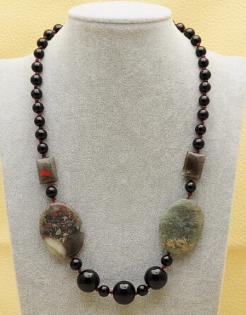 Natural Black Agate, Bloodstone Necklace