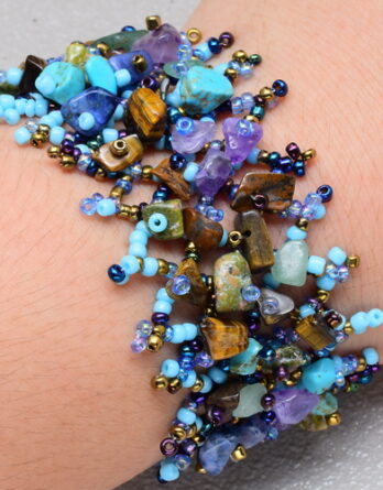 Natural Mixed Gemstone Chips Multi Color Net Bracelet