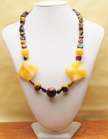 Natural Orange Jade, Mixed Tiger's Eye Necklace