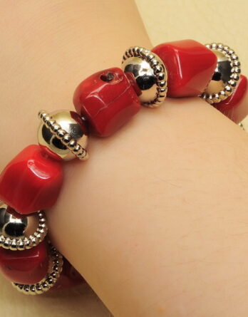 Natural Red Sea Coral Bracelet with Silver Spacers