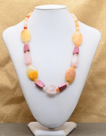 Natural Yellow Jade, Agate, Rose Quartz, Thulite Necklace
