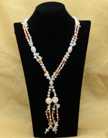 ORANGE AGATE, PINK PEARL, ROSE QUARTZ NECKLACE