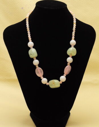 Prehnite, Pink Agate, Pink Jade, Rose Quartz Necklace
