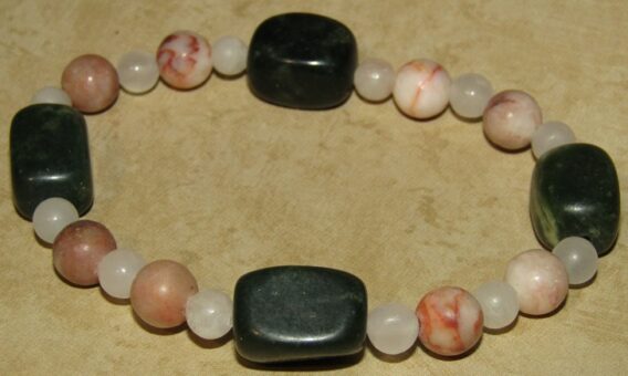 Green Jasper, Red Net Jasper, White Quartz Stretch Bracelet - Image 3