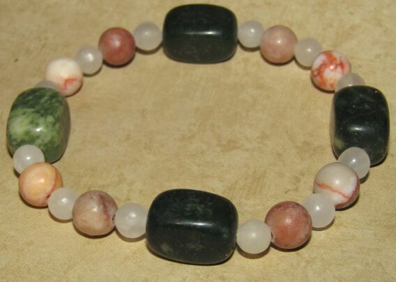 Green Jasper, Red Net Jasper, White Quartz Stretch Bracelet