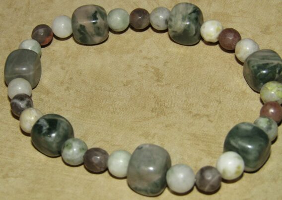 Green Jasper, Tree Agate, Pink Zebra Jasper Stretch Bracelet - Image 2