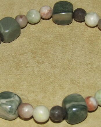 Green Jasper, Tree Agate, Pink Zebra Jasper Stretch Bracelet
