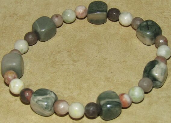Green Jasper, Tree Agate, Pink Zebra Jasper Stretch Bracelet