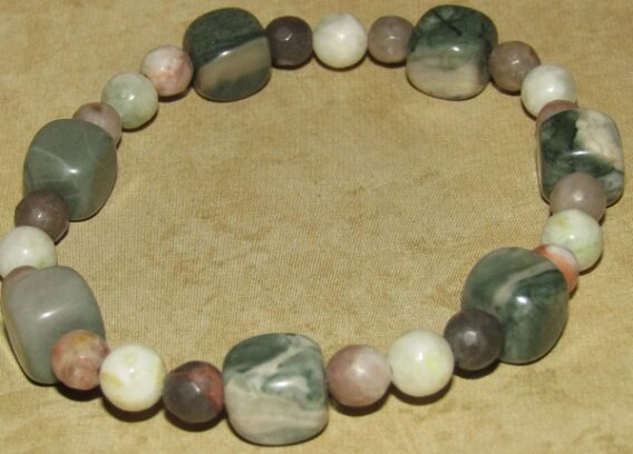 Green Jasper, Tree Agate, Pink Zebra Jasper Stretch Bracelet - Image 3