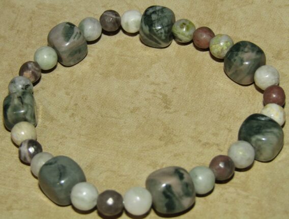 Green Jasper, Tree Agate, Pink Zebra Jasper Stretch Bracelet - Image 6