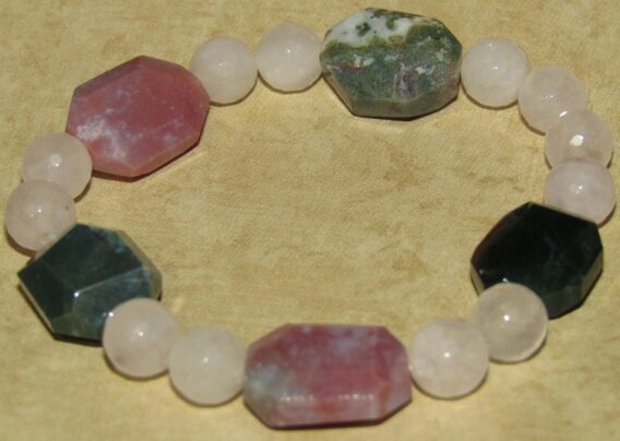 Indian Agate and Rose Quarts Stretch Bracelet - Image 2