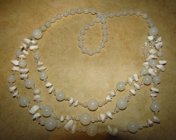 Three Strand White Jade and Snow Quartz Necklace