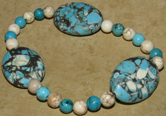 Brecciated Blue Turquoise, Turquoise Howlite , and White Howlite