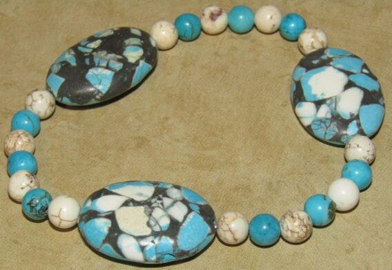 Brecciated Blue Turquoise, Turquoise Howlite , and White Howlite - Image 3